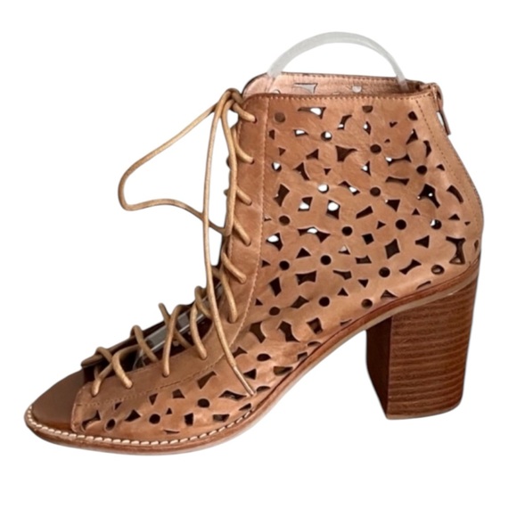 Jeffrey Campbell Brown Leather Cors-Daisy Lace Up Booties Sandals Shoes size 8 - Picture 3 of 14